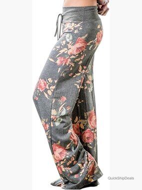 Comfy Floral Print Pajama Lounge Pants with Drawstring Wide Leg